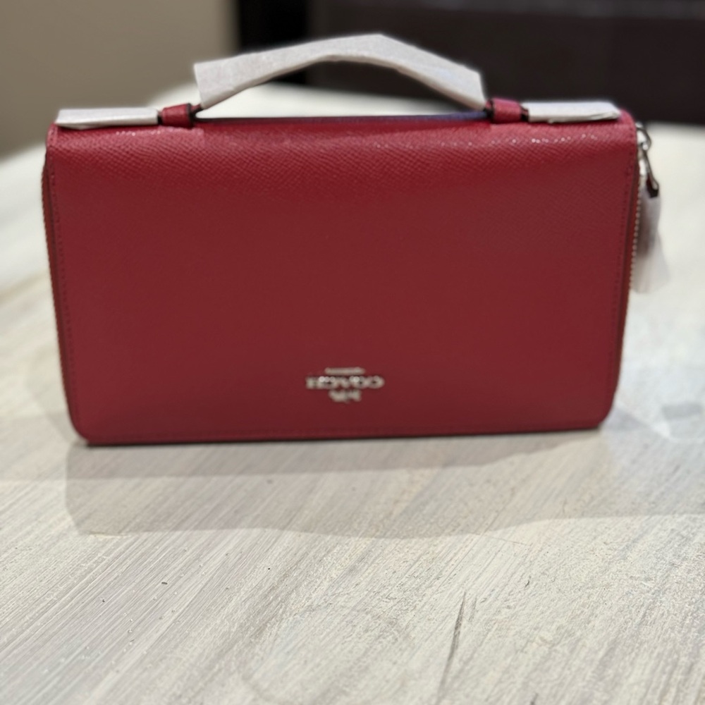Coach Red Pebbled Leather Top-Handle Travel Organizer Wallet